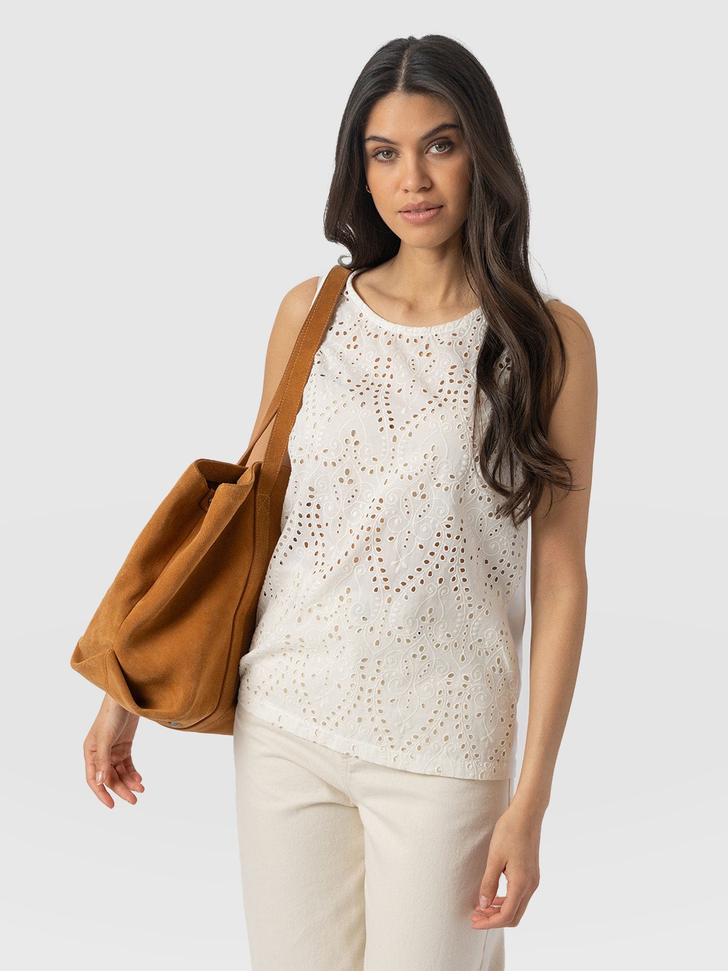 Sophia Contrast Tank - White Broderie